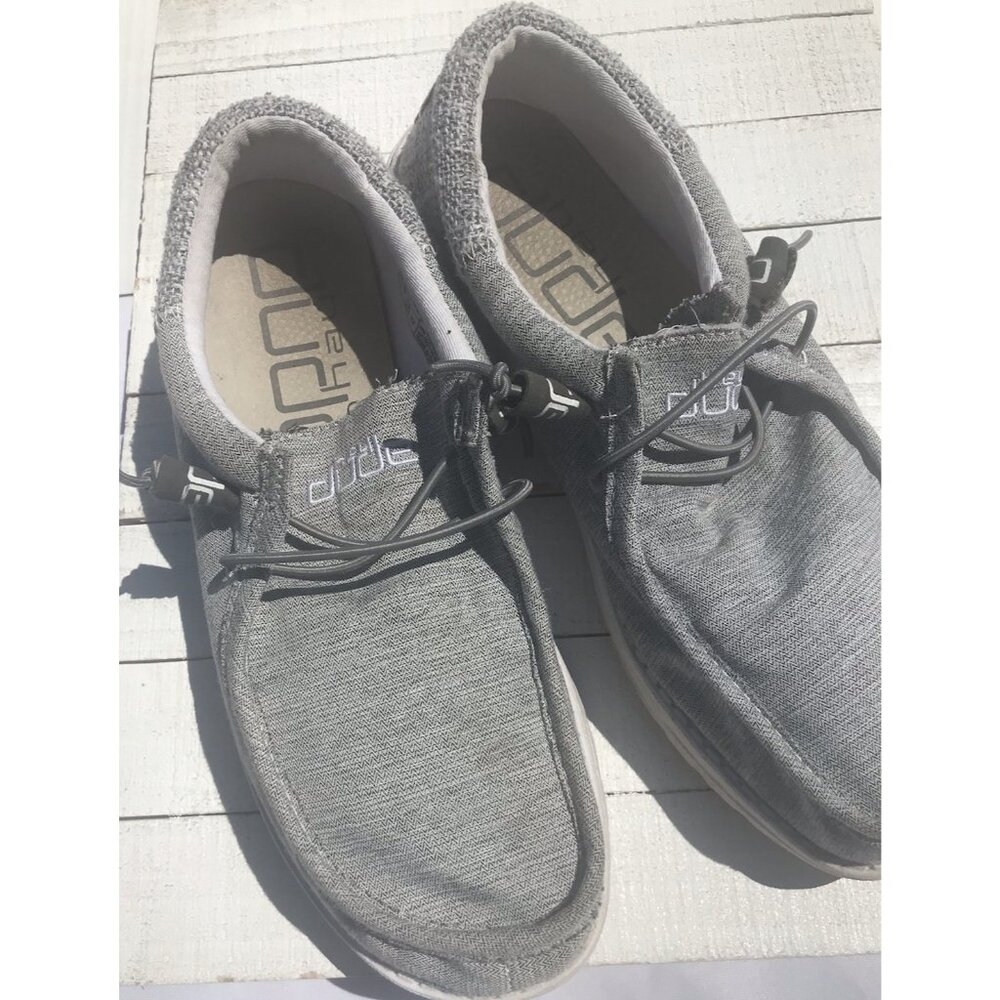 Hey Dude Shoes Men's 9 Gray Iron Wally Linen Slip On Loafers Casual Comfort EUC